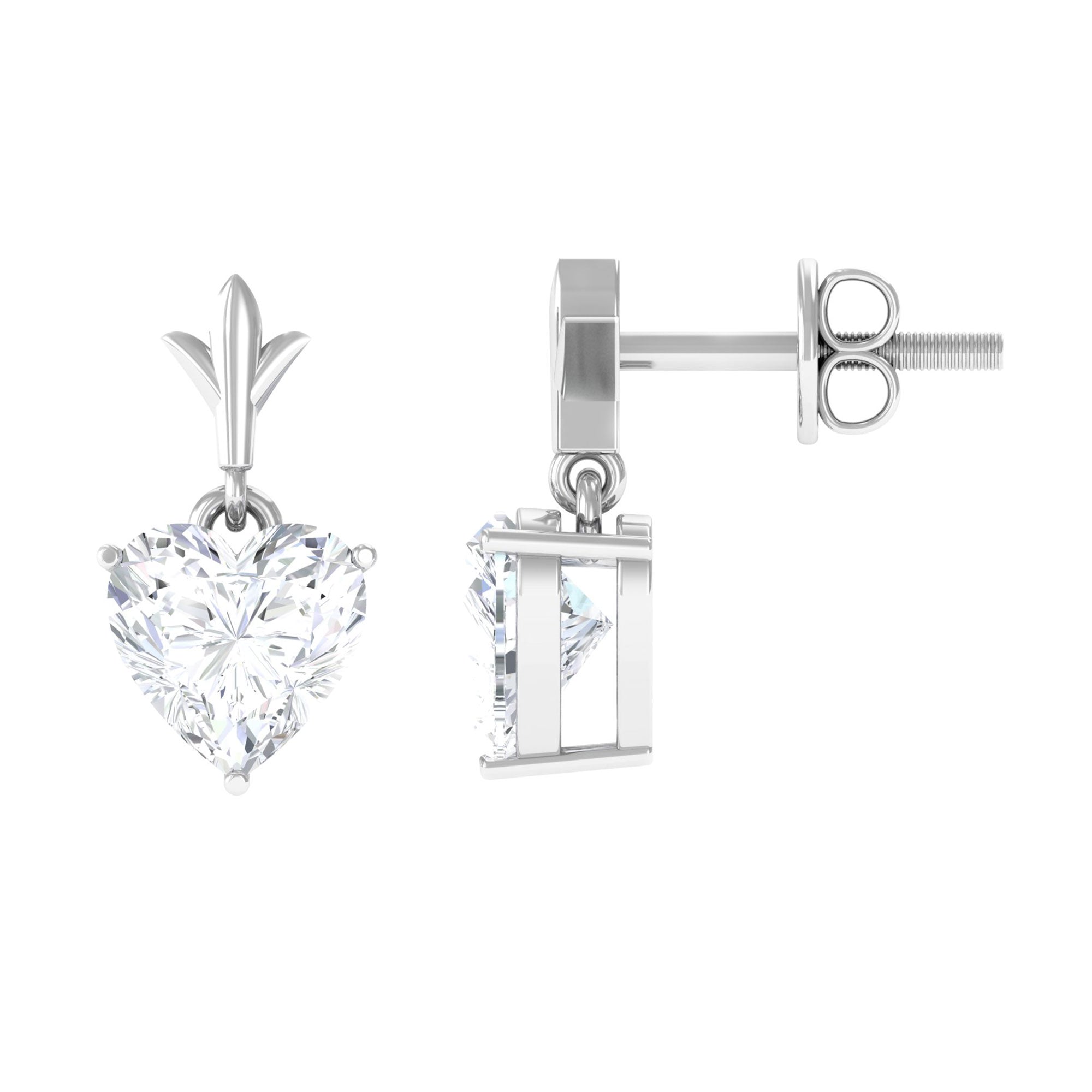 1/2 CT Heart Shape Solitaire Cubic Zirconia Gold Drop Earring Zircon - ( AAAA ) - Quality - Rosec Jewels