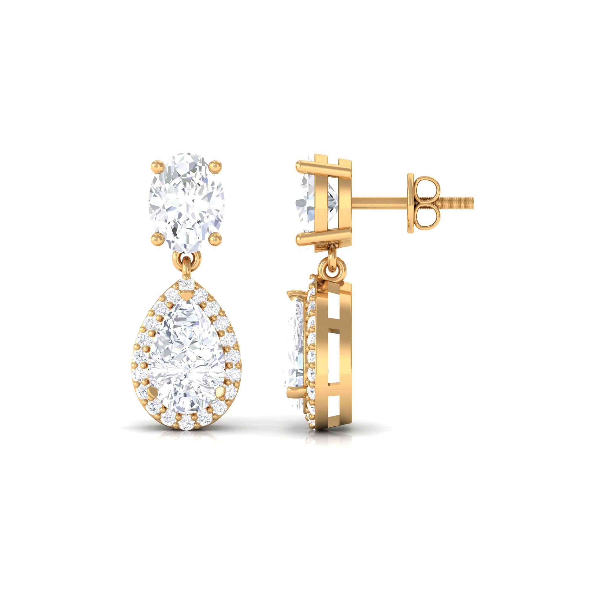 1 CT Cubic Zirconia Classic Dangle Earrings in Gold Zircon - ( AAAA ) - Quality - Rosec Jewels