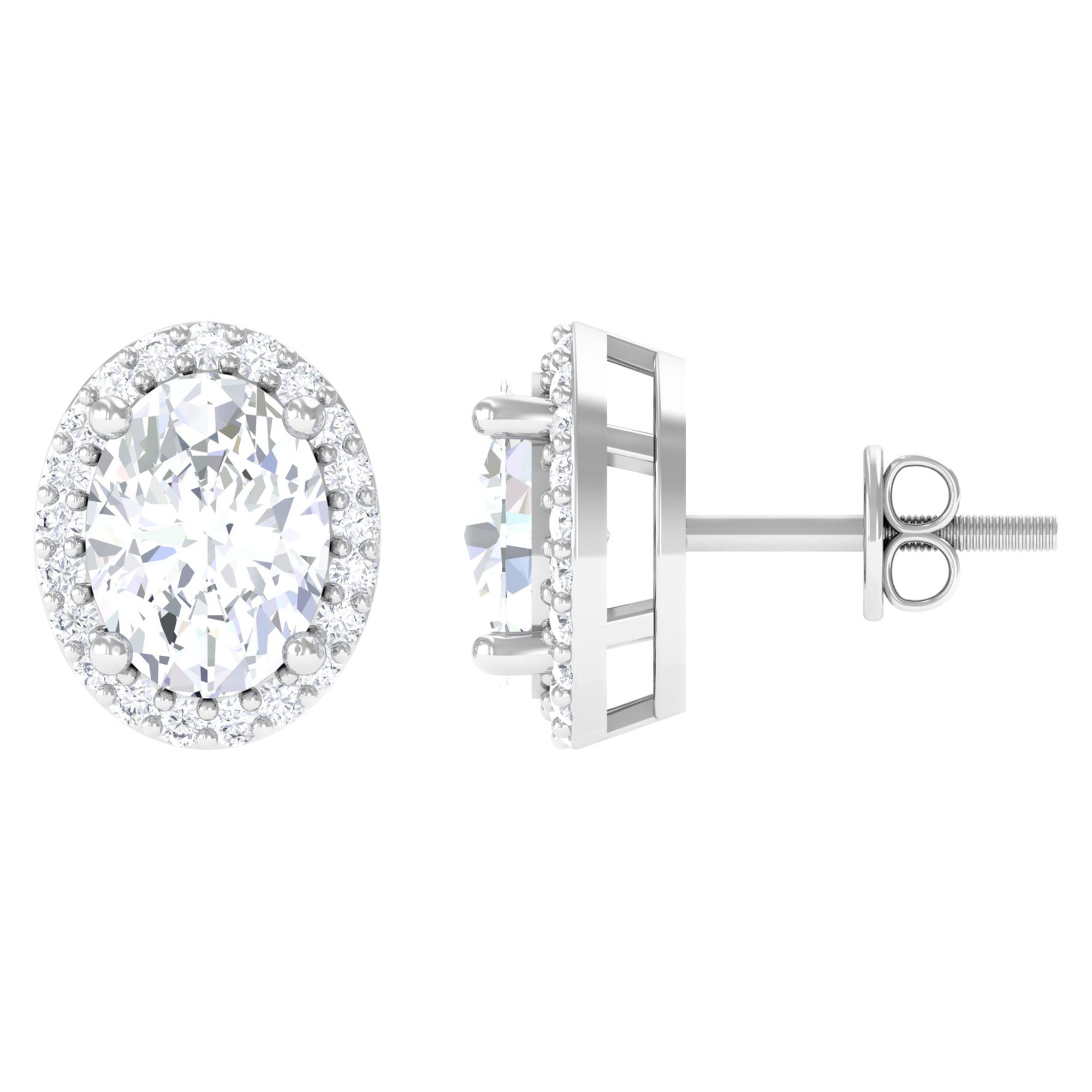 1.75 CT Oval Cut Cubic Zirconia Halo Stud Earrings Zircon - ( AAAA ) - Quality - Rosec Jewels