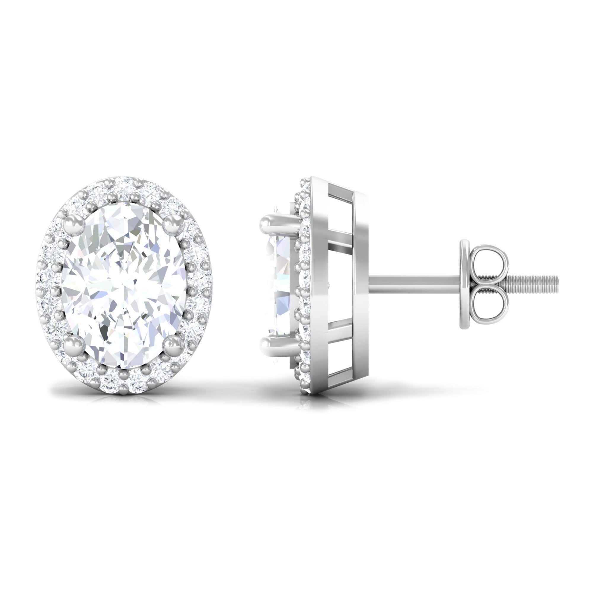 1.75 CT Oval Cut Cubic Zirconia Halo Stud Earrings Zircon - ( AAAA ) - Quality - Rosec Jewels