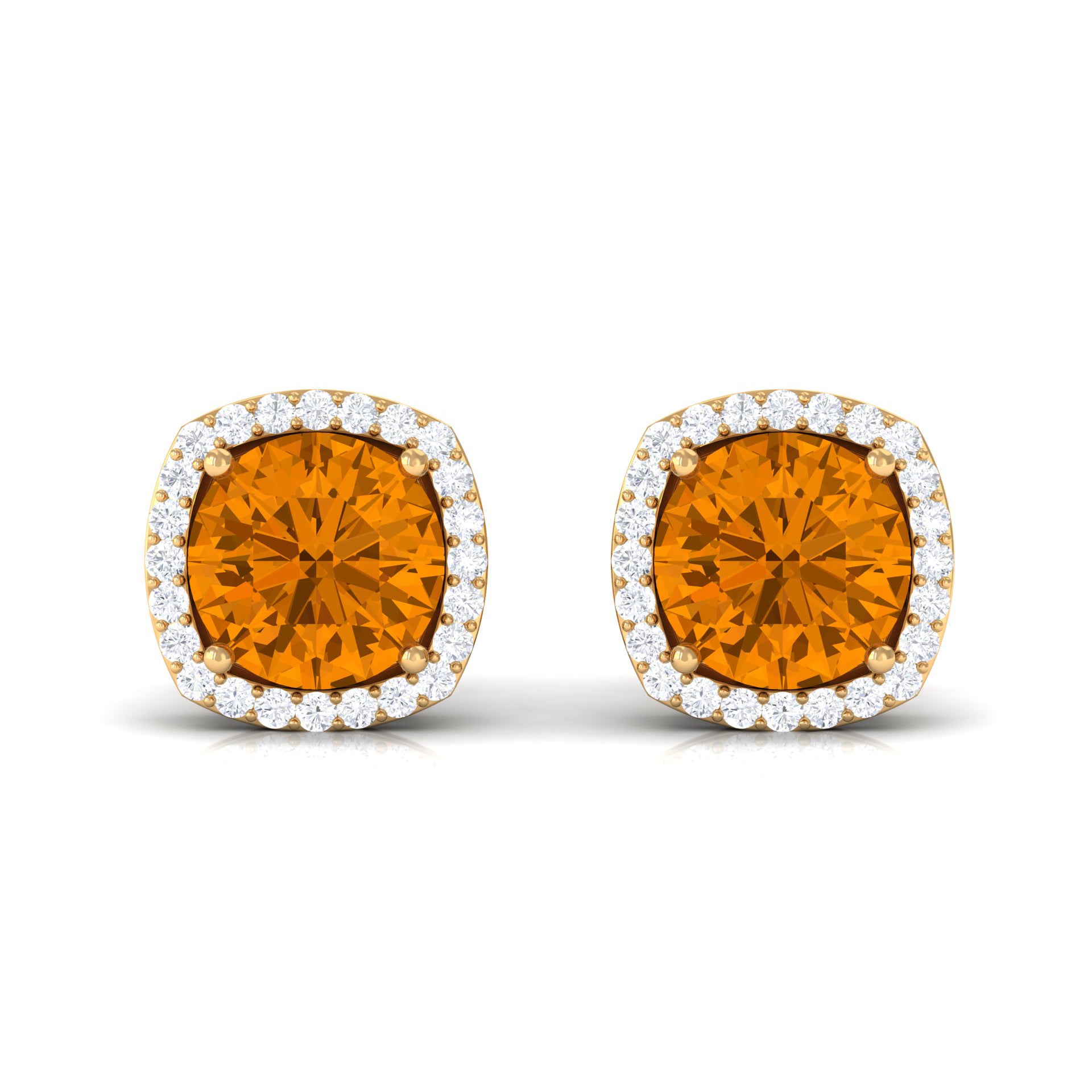 2.5 CT Round Shape Citrine and Diamond Halo Stud Earring Citrine - ( AAA ) - Quality - Rosec Jewels