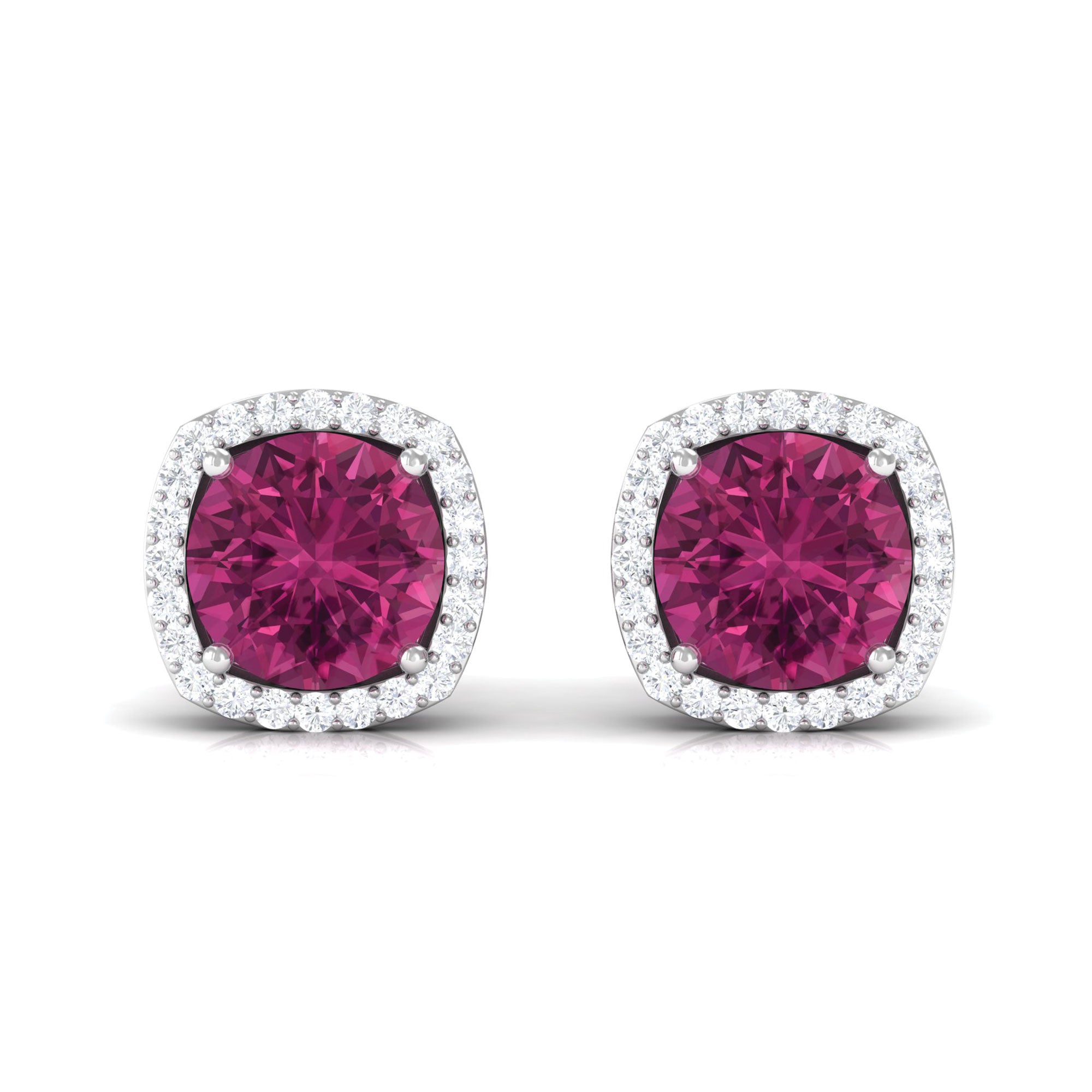 1.75 CT Pink Tourmaline Stud Earrings with Diamond Halo Pink Tourmaline - ( AAA ) - Quality - Rosec Jewels