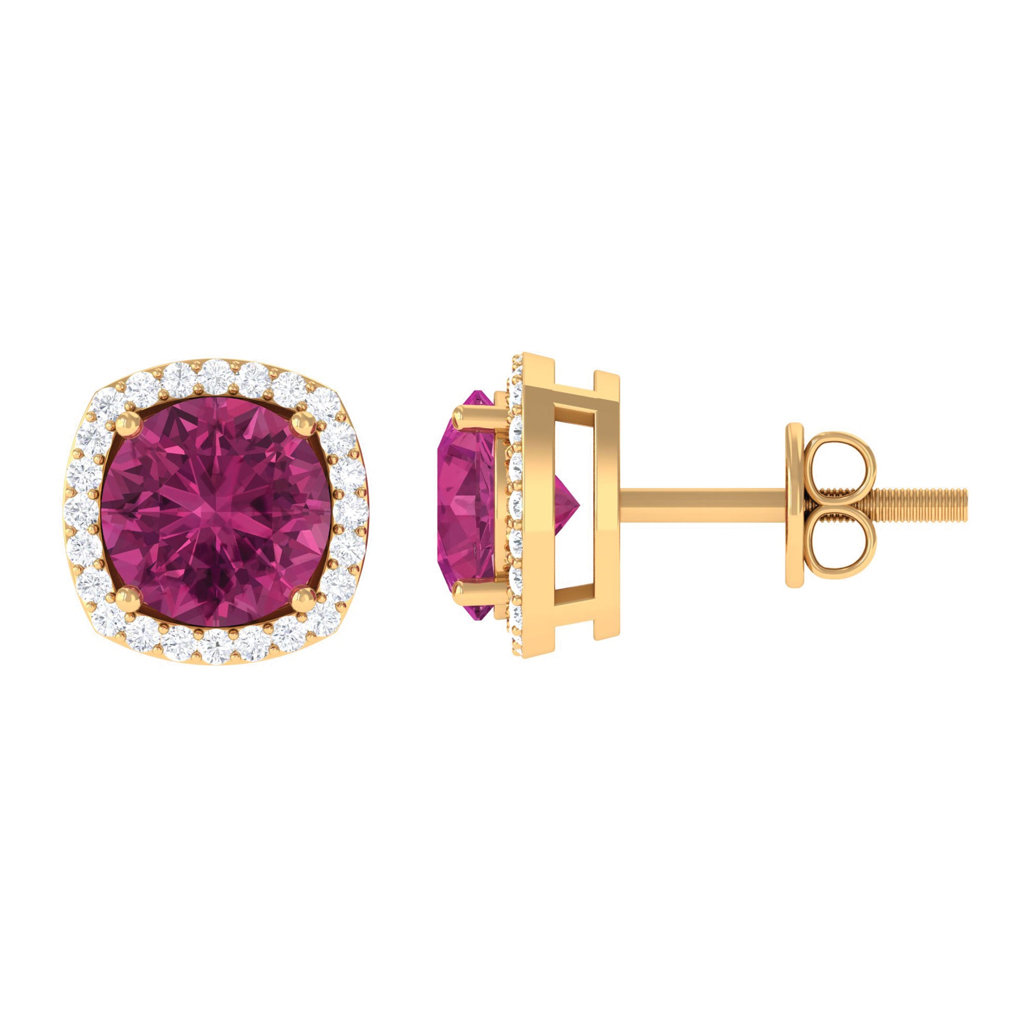 1.75 CT Pink Tourmaline Stud Earrings with Diamond Halo Pink Tourmaline - ( AAA ) - Quality - Rosec Jewels