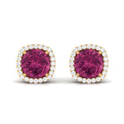 1.75 CT Pink Tourmaline Stud Earrings with Diamond Halo Pink Tourmaline - ( AAA ) - Quality - Rosec Jewels