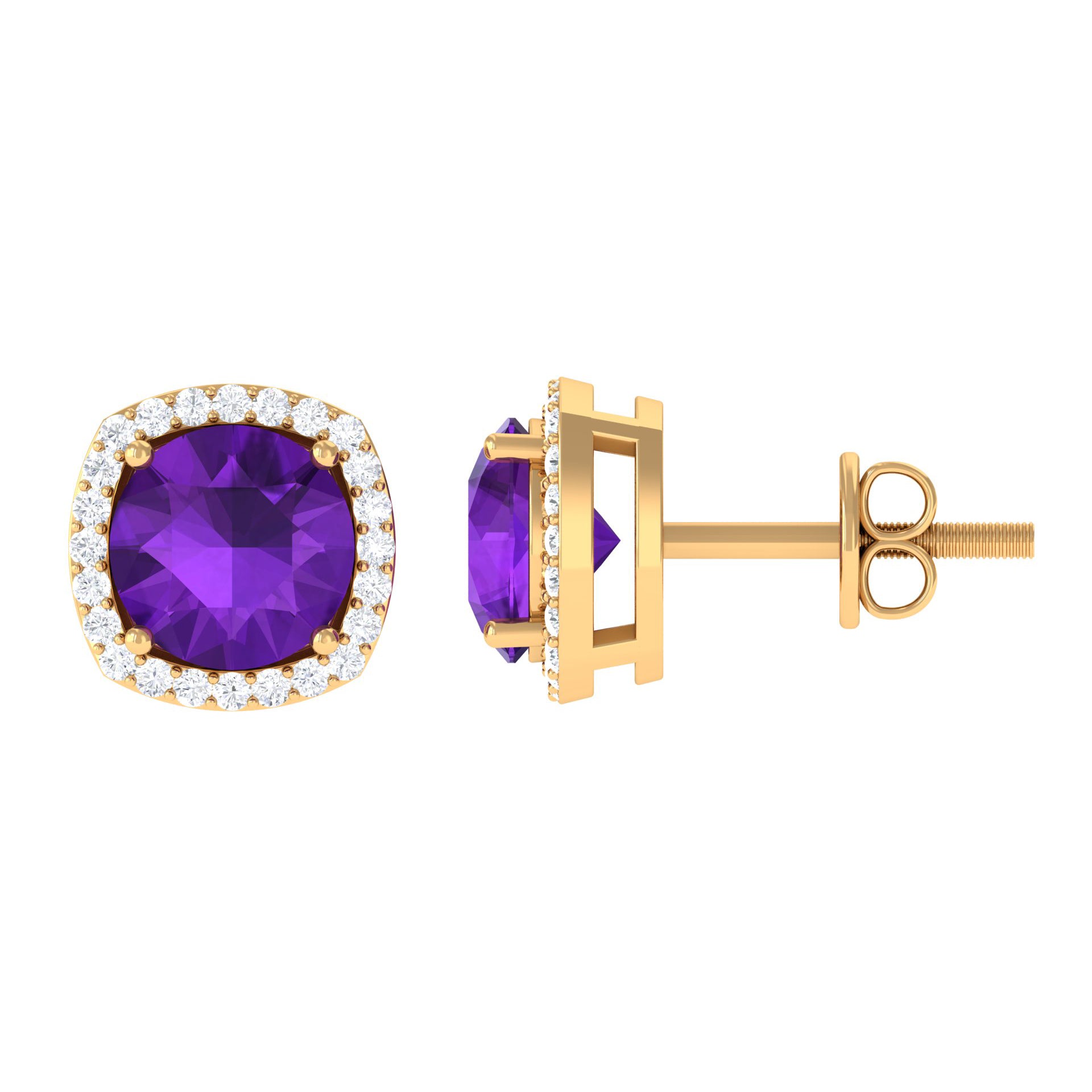 2.5 CT Round Amethyst and Diamond Halo Stud Earring Amethyst - ( AAA ) - Quality - Rosec Jewels