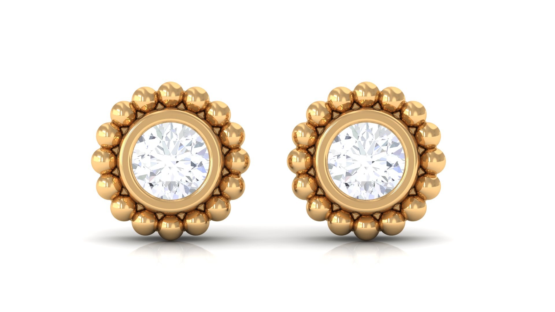 Gold Embellished Diamond Solitaire Screw Back Stud Earring Diamond - ( HI-SI ) - Color and Clarity - Rosec Jewels