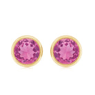 1.5 CT Round Pink Tourmaline Solitaire Stud Earrings in Bezel Setting Pink Tourmaline - ( AAA ) - Quality - Rosec Jewels