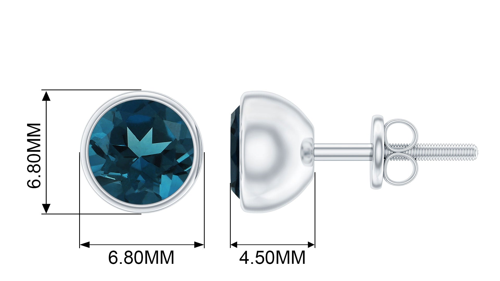 6 MM Bezel Set London Blue Topaz Solitaire Stud Earring London Blue Topaz - ( AAA ) - Quality - Rosec Jewels