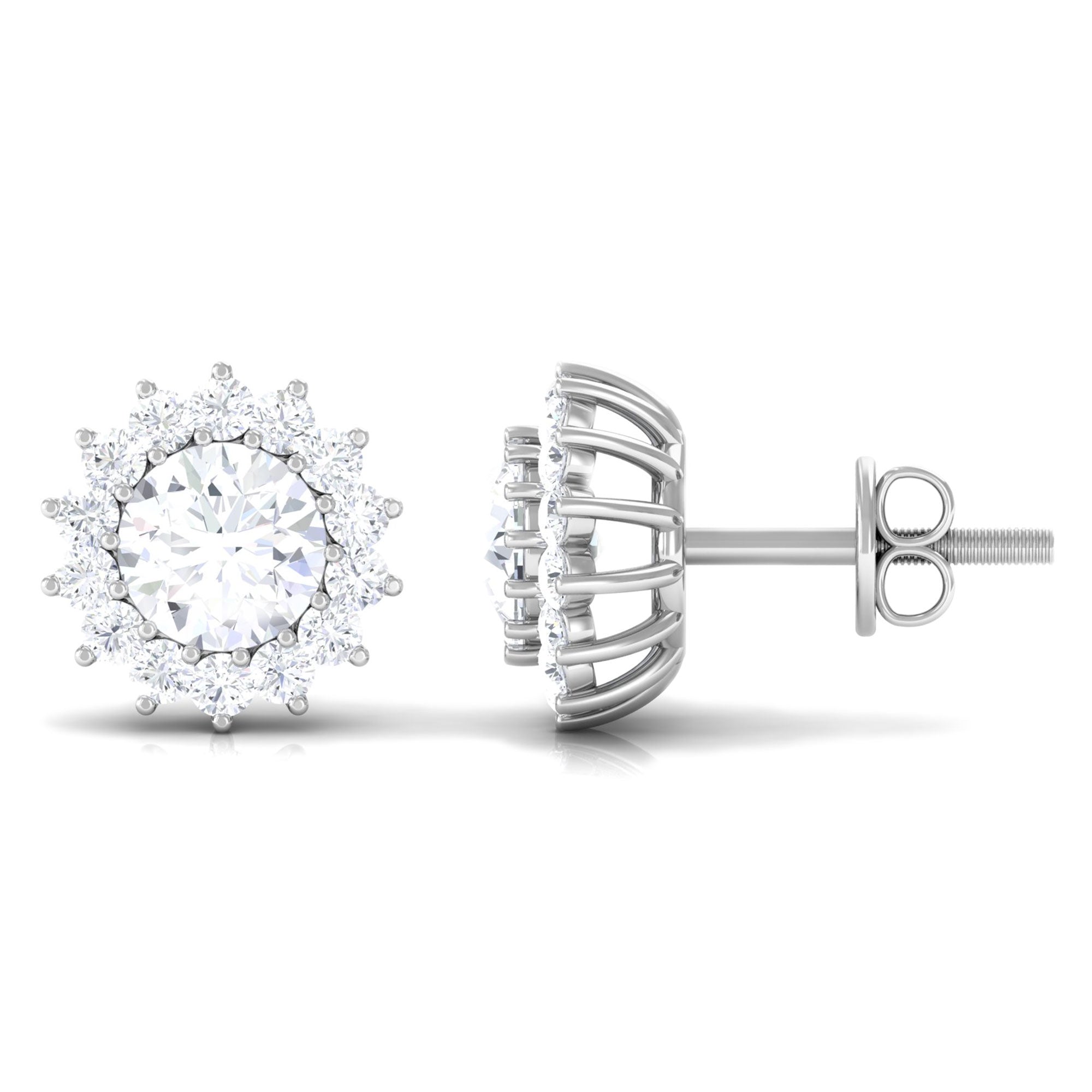 1.75 CT Moissanite Halo Stud Earrings Moissanite - ( D-VS1 ) - Color and Clarity - Rosec Jewels