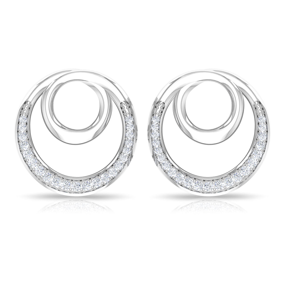 Open Circle Stud Earrings with Diamonds Diamond - ( HI-SI ) - Color and Clarity - Rosec Jewels