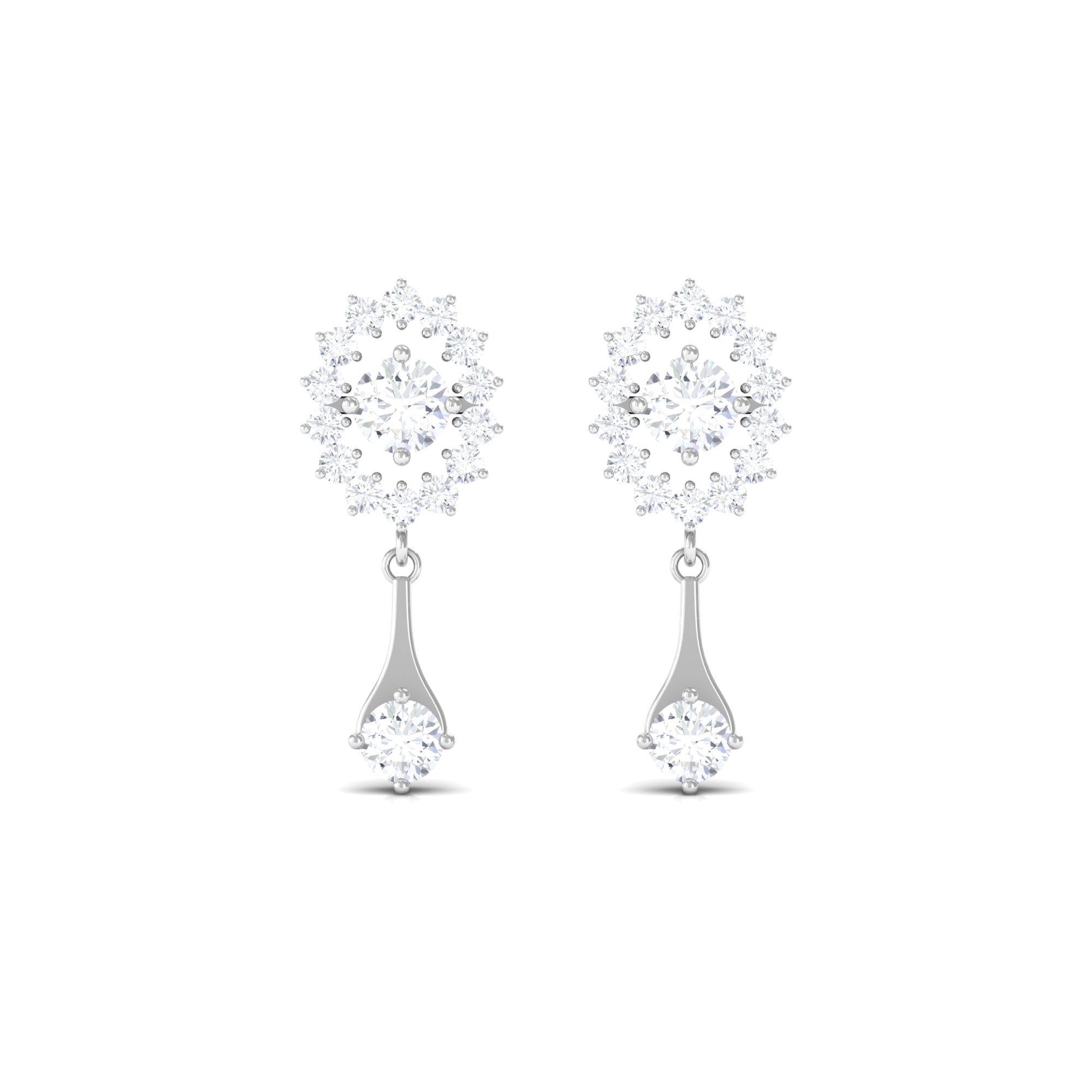 1 CT Certified Diamond Gold Drop Dangle Earrings Diamond - ( HI-SI ) - Color and Clarity - Rosec Jewels