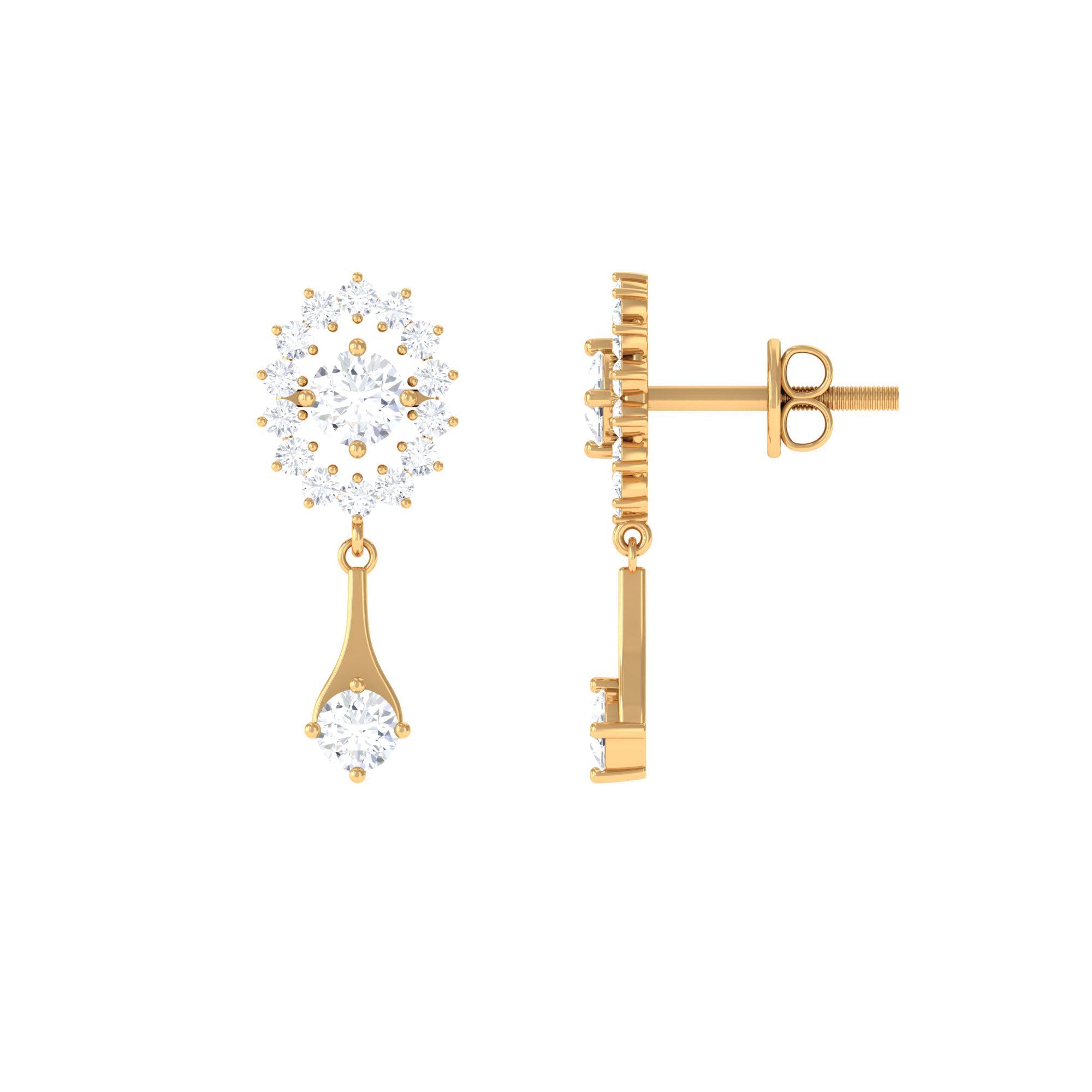 1 CT Certified Diamond Gold Drop Dangle Earrings Diamond - ( HI-SI ) - Color and Clarity - Rosec Jewels