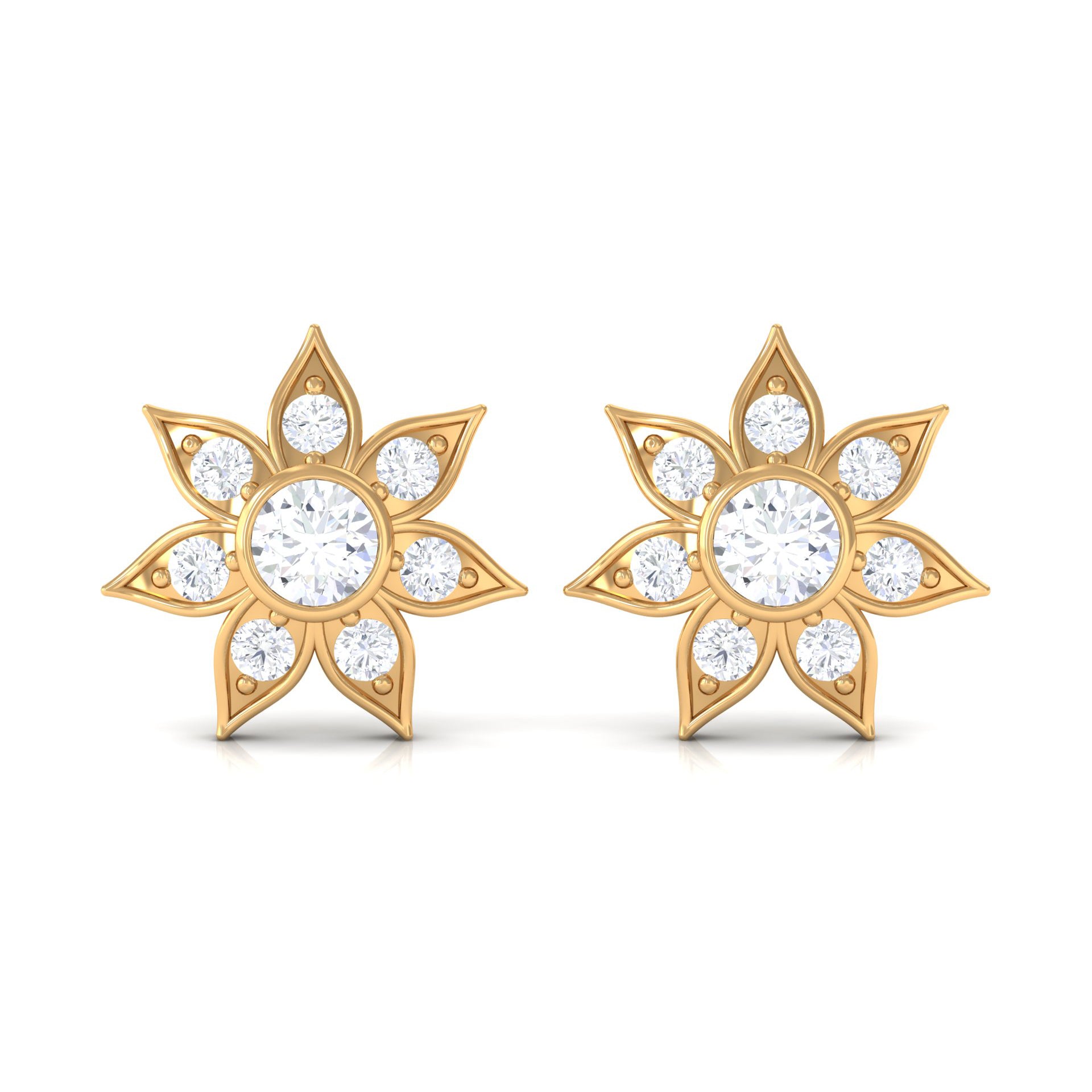 1/4 CT Diamond Flower Stud Earrings in Bezel Setting Diamond - ( HI-SI ) - Color and Clarity - Rosec Jewels