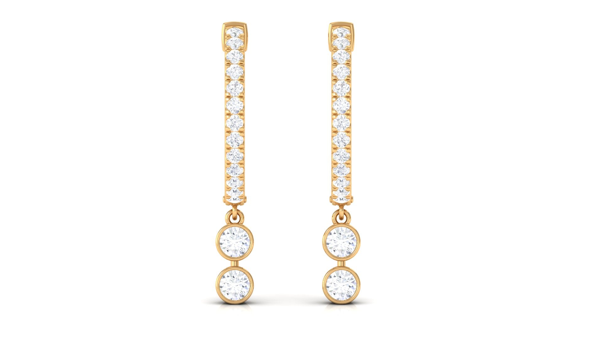 1/2 CT Minimal Diamond Gold Hoop Drop Earrings in Bezel Setting Diamond - ( HI-SI ) - Color and Clarity - Rosec Jewels