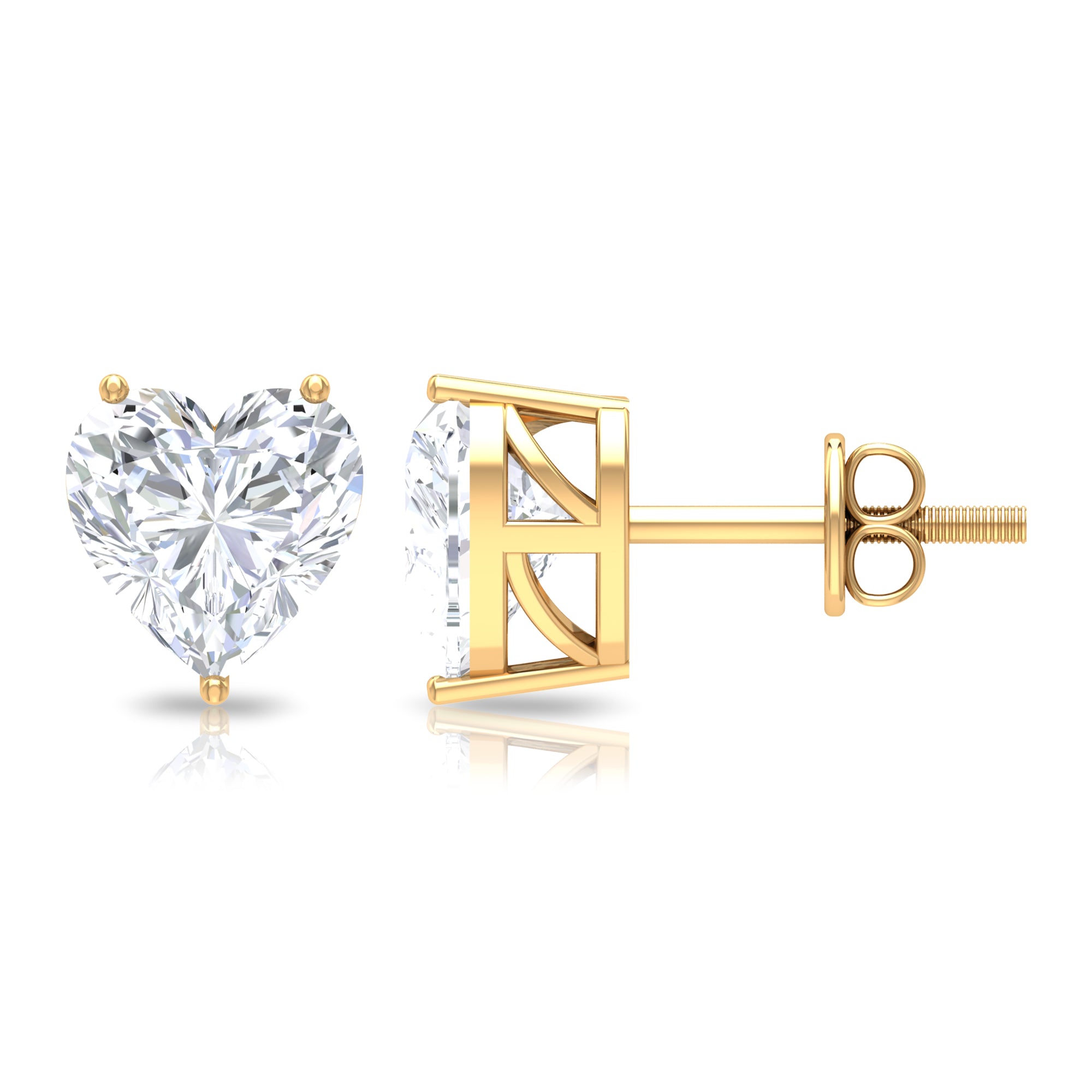 3 CT Heart Shape Cubic Zirconia Solitaire Stud Earrings in Gold Zircon - ( AAAA ) - Quality - Rosec Jewels