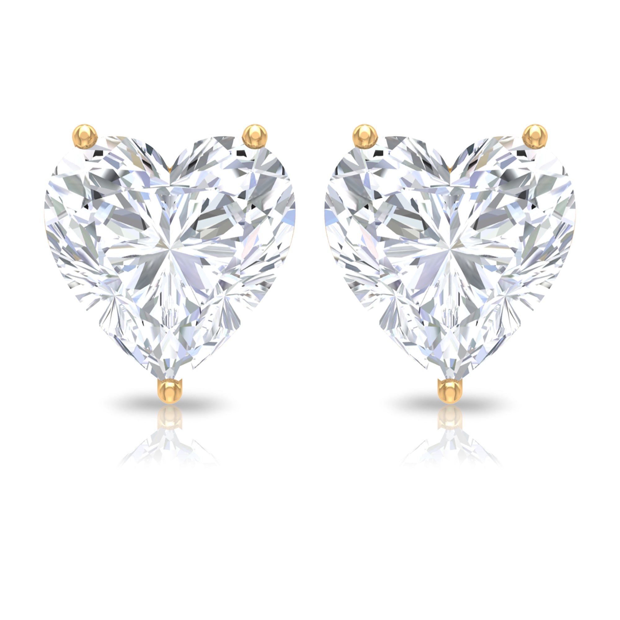 3 CT Heart Shape Cubic Zirconia Solitaire Stud Earrings in Gold Zircon - ( AAAA ) - Quality - Rosec Jewels