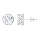 3 CT Crown Stud Earrings with Round Shape Zircon in Gold Zircon - ( AAAA ) - Quality - Rosec Jewels