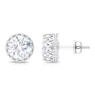 3 CT Crown Stud Earrings with Round Shape Zircon in Gold Zircon - ( AAAA ) - Quality - Rosec Jewels