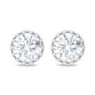 3 CT Crown Stud Earrings with Round Shape Zircon in Gold Zircon - ( AAAA ) - Quality - Rosec Jewels