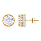 3 CT Crown Stud Earrings with Round Shape Zircon in Gold Zircon - ( AAAA ) - Quality - Rosec Jewels