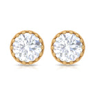 3 CT Crown Stud Earrings with Round Shape Zircon in Gold Zircon - ( AAAA ) - Quality - Rosec Jewels