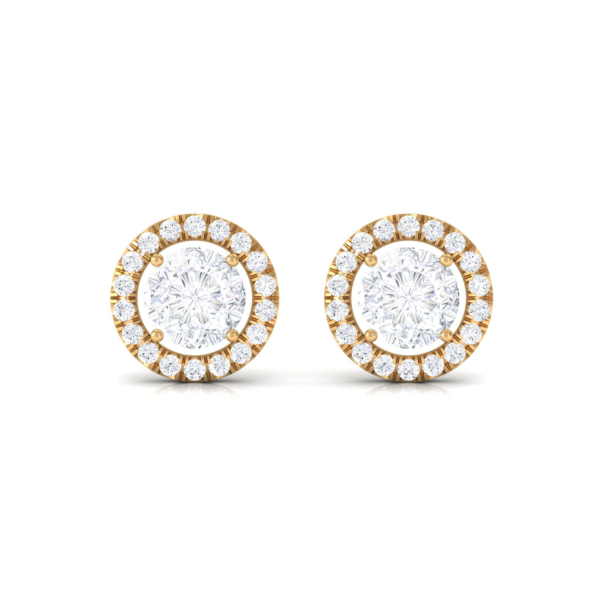 1.50 CT Round Cut Zircon Halo Stud Earrings in Gold Zircon - ( AAAA ) - Quality - Rosec Jewels