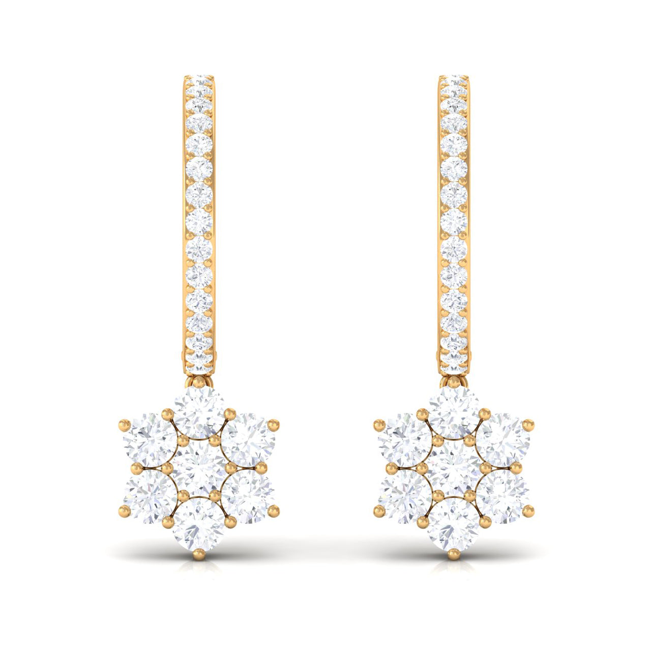 2.25 CT Zircon Flower Hoop Drop Earrings in Gold Zircon - ( AAAA ) - Quality - Rosec Jewels