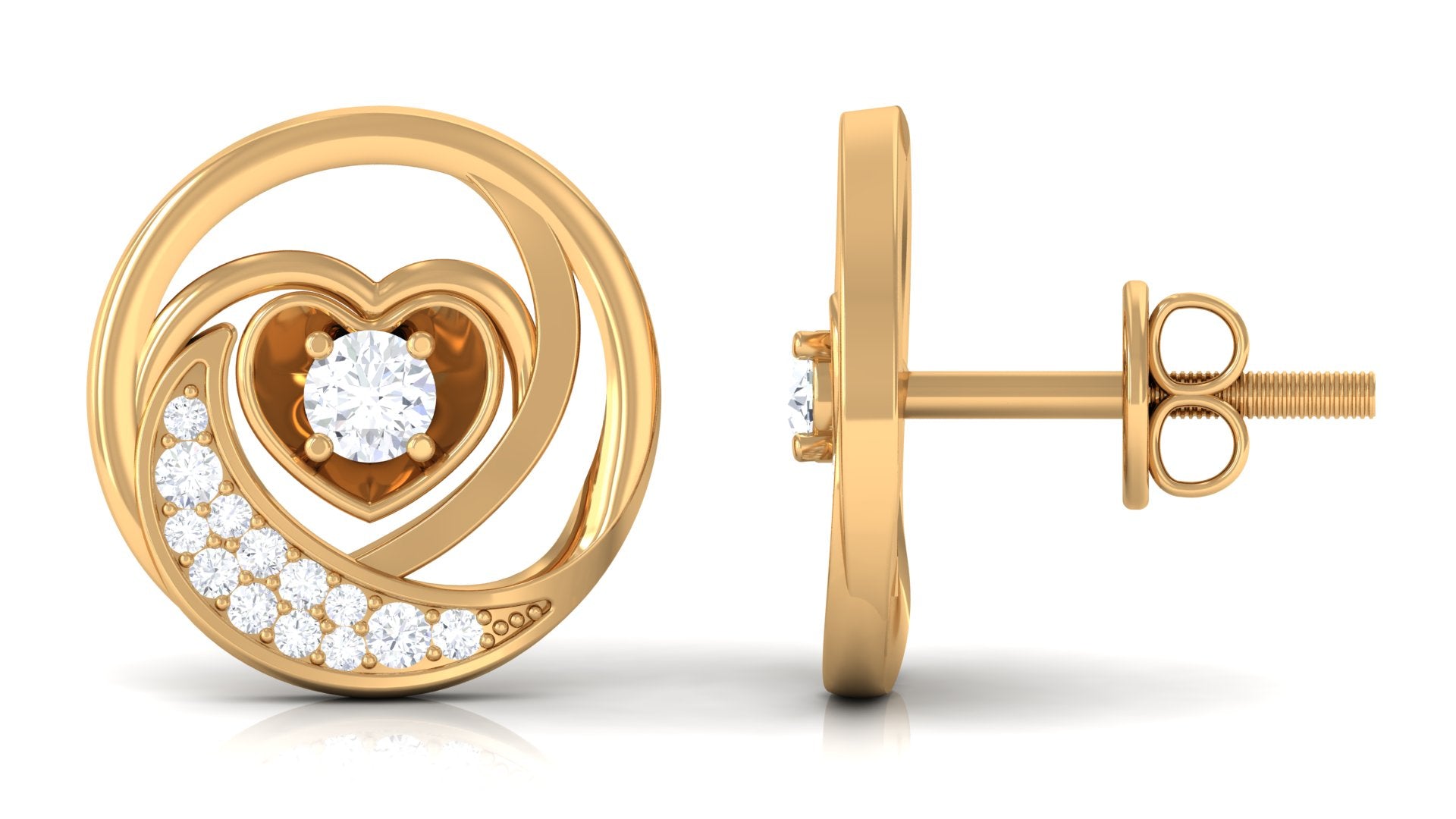 Prong Set Round Cubic Zirconia Moon Heart Stud Earrings Zircon - ( AAAA ) - Quality - Rosec Jewels