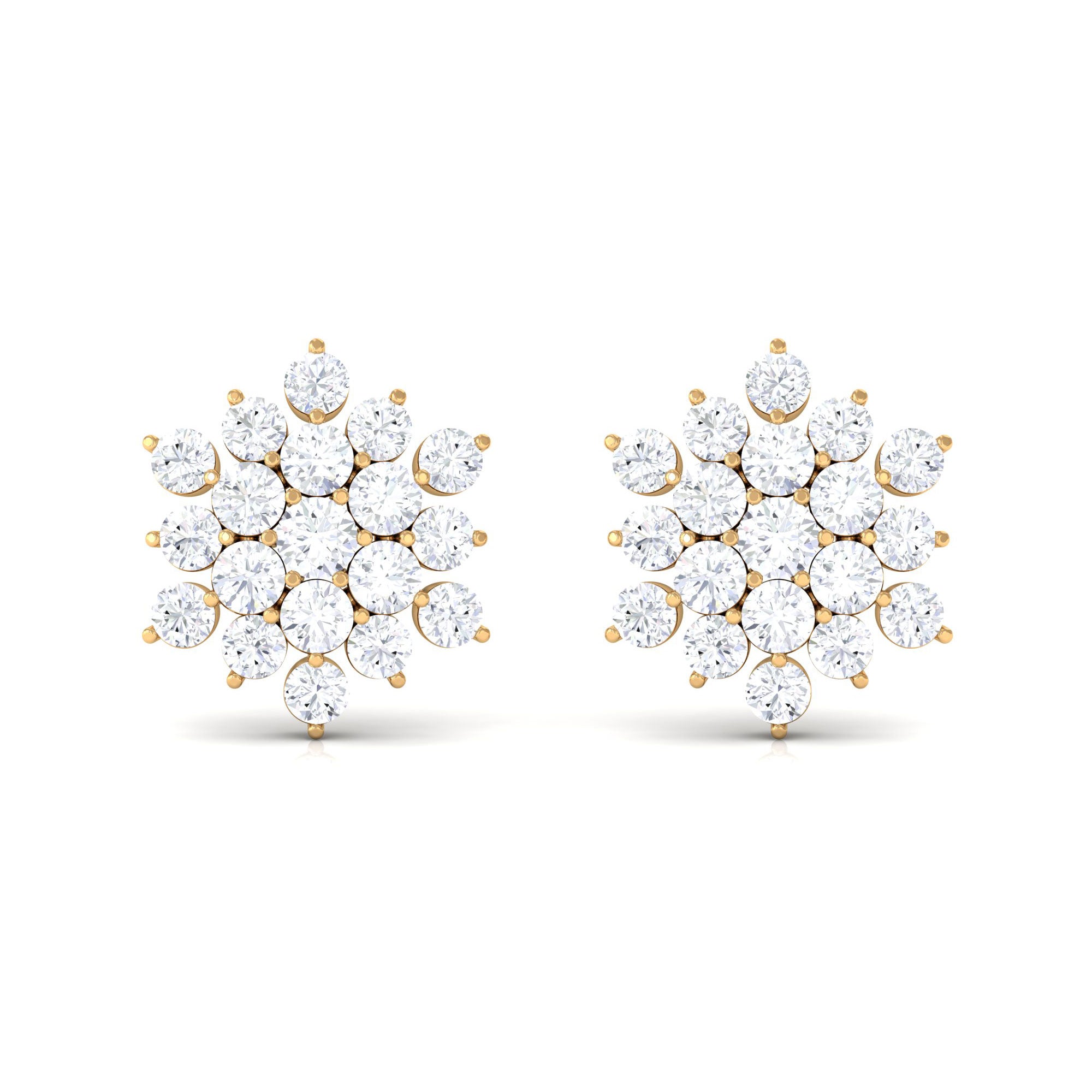 1.50 CT Cubic Zirconia Cluster Stud Earrings in Gold Zircon - ( AAAA ) - Quality - Rosec Jewels