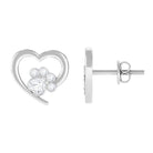 1/4 CT Bezel Set Zircon Cute Paw Stud Earrings with Gold Heart Zircon - ( AAAA ) - Quality - Rosec Jewels