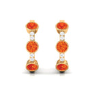 1 CT Bezel Set Orange Sapphire Three Stone Hoop Earrings with Diamond Orange Sapphire - ( AAA ) - Quality - Rosec Jewels