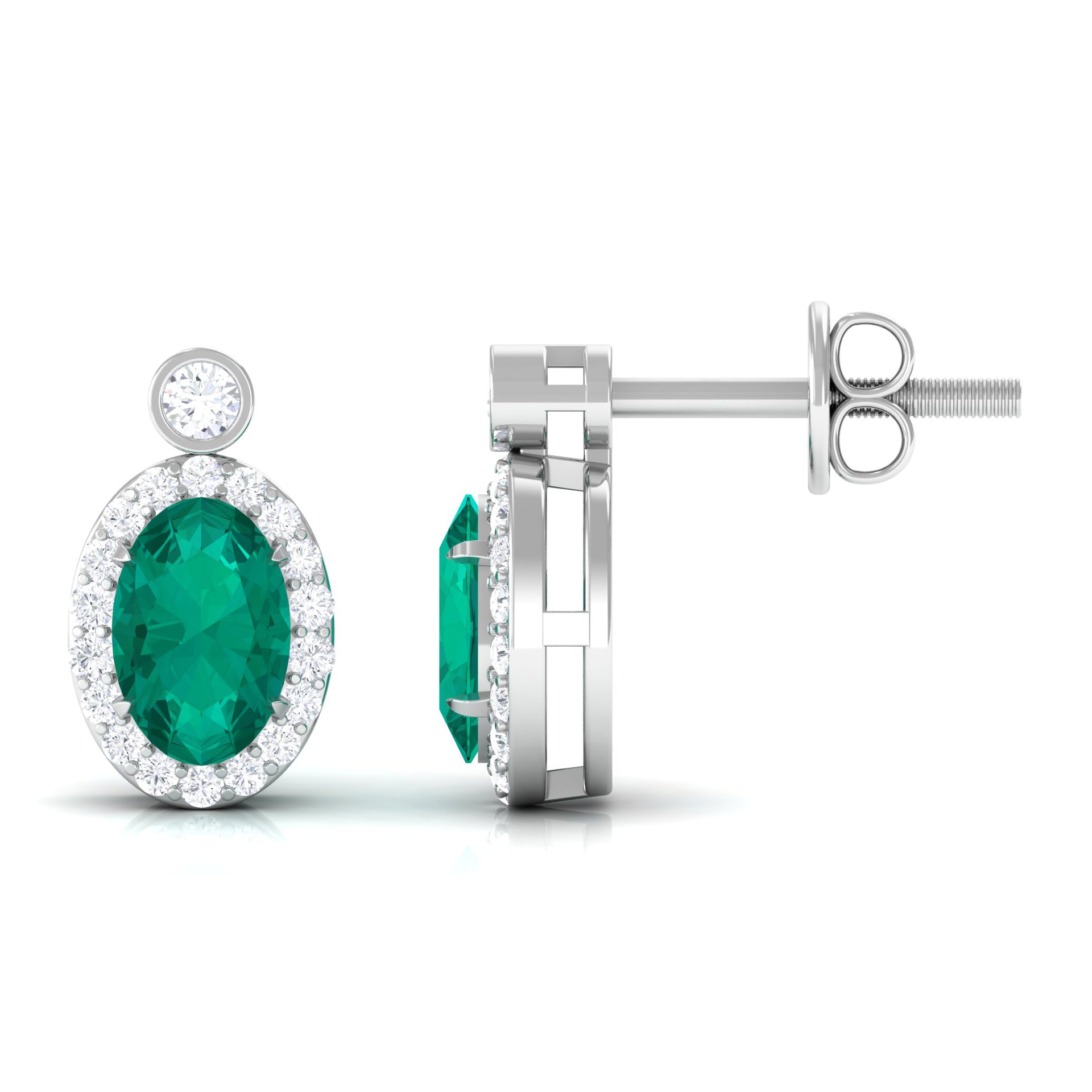 1 CT Oval Emerald and Diamond Halo Stud Earrings Emerald - ( AAA ) - Quality - Rosec Jewels