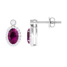 1.5 CT Oval Rhodolite and Diamond Halo Stud Earrings Rhodolite - ( AAA ) - Quality - Rosec Jewels