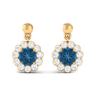 1.75 CT Real London Blue Topaz and Diamond Flower Halo Drop Earrings London Blue Topaz - ( AAA ) - Quality - Rosec Jewels