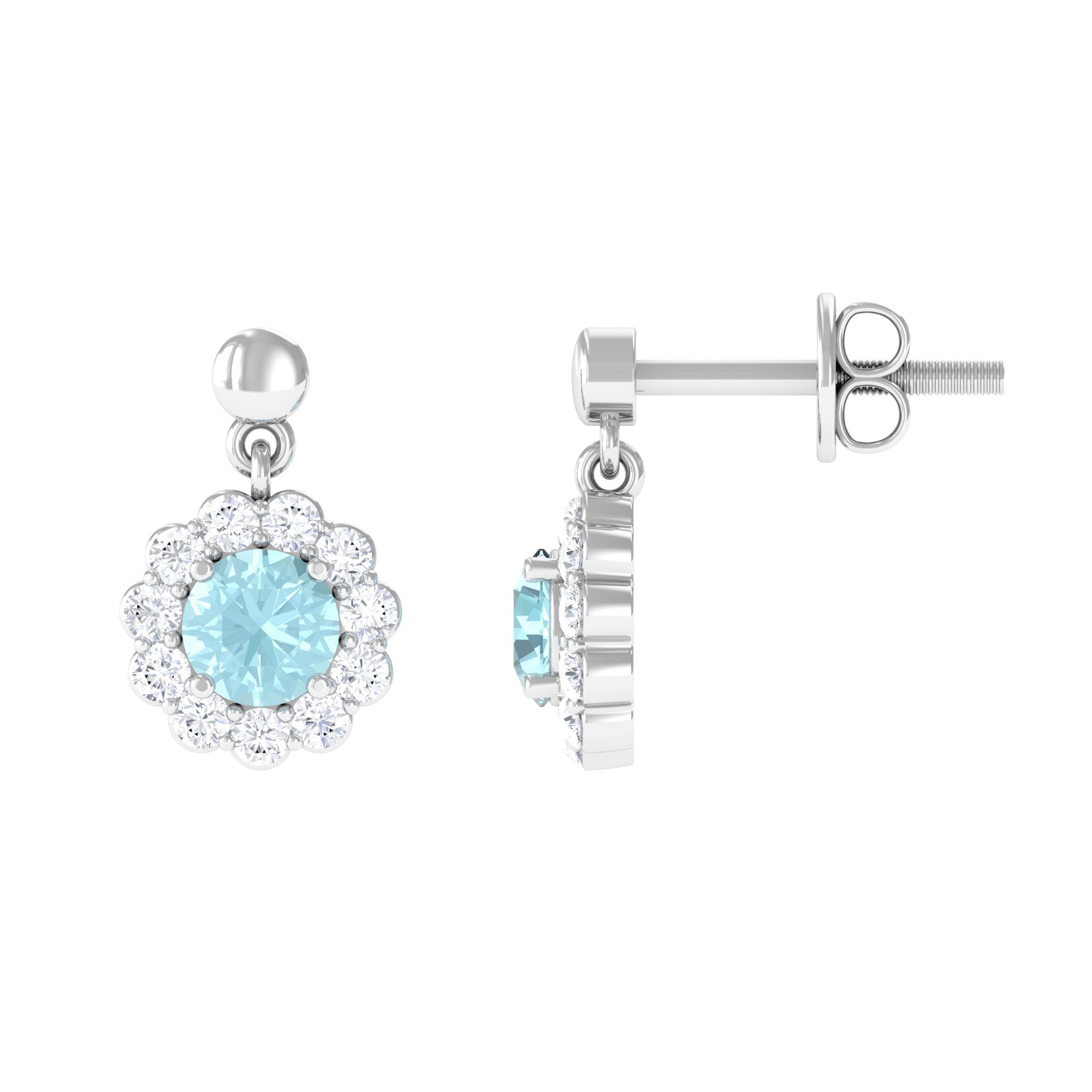 1.25 CT Sky Blue Topaz and Diamond Floral Halo Drop Earrings Sky Blue Topaz - ( AAA ) - Quality - Rosec Jewels