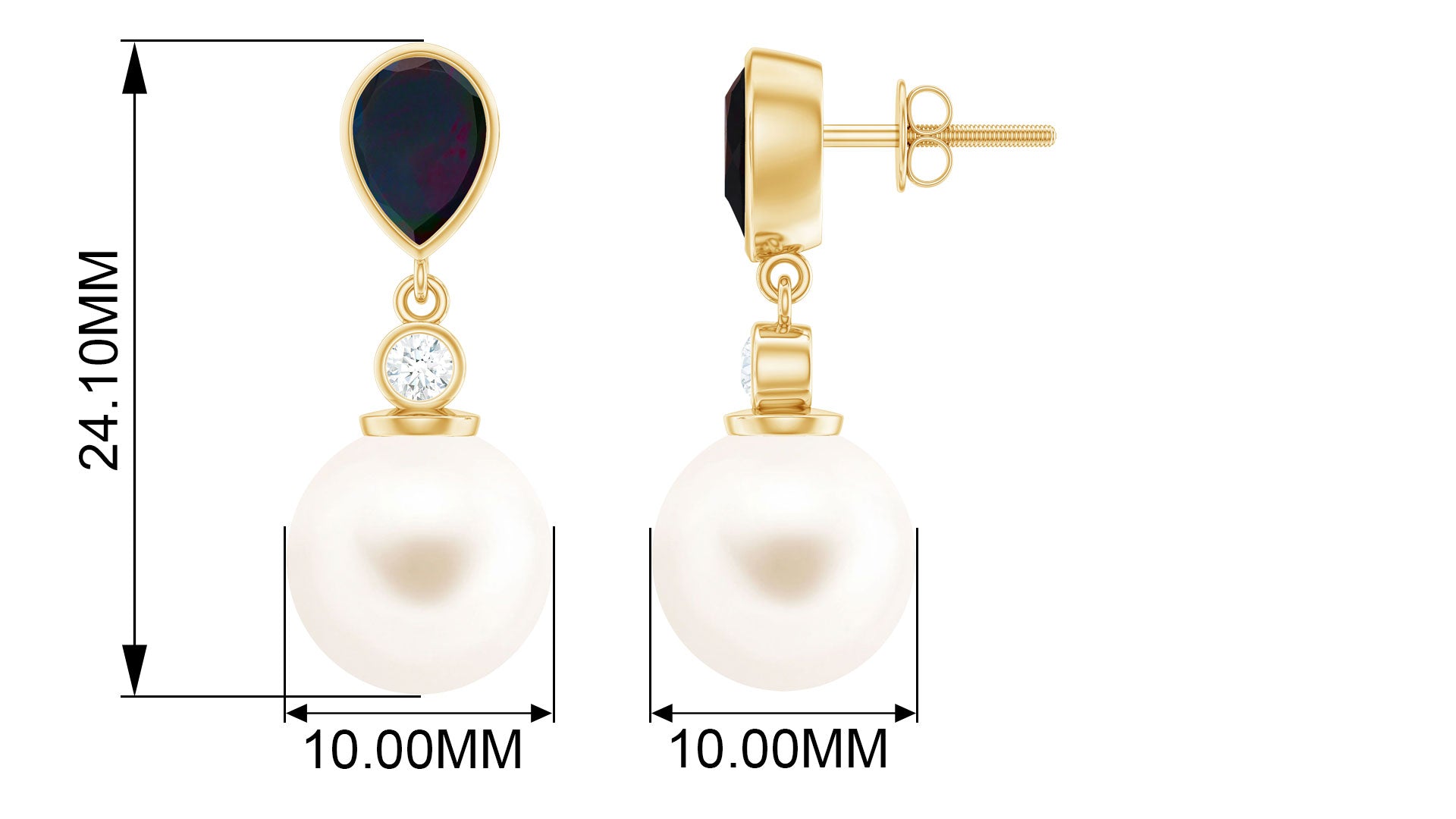 Freshwater Pearl Drop Earrings with Black Opal and Moissanite Black Opal - ( AAA ) - Quality - Rosec Jewels