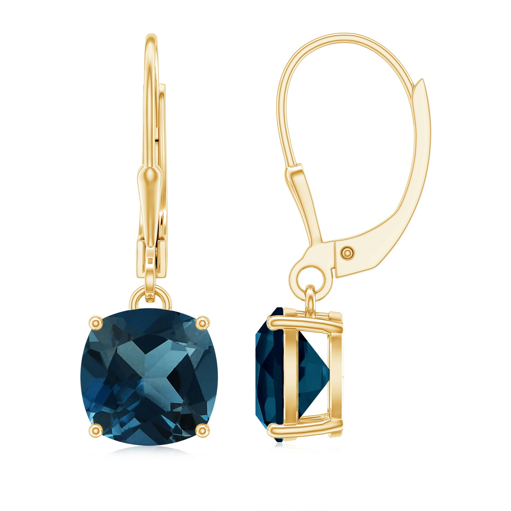 Cushion Cut London Blue Topaz Drop Lever Back Earrings London Blue Topaz - ( AAA ) - Quality - Rosec Jewels