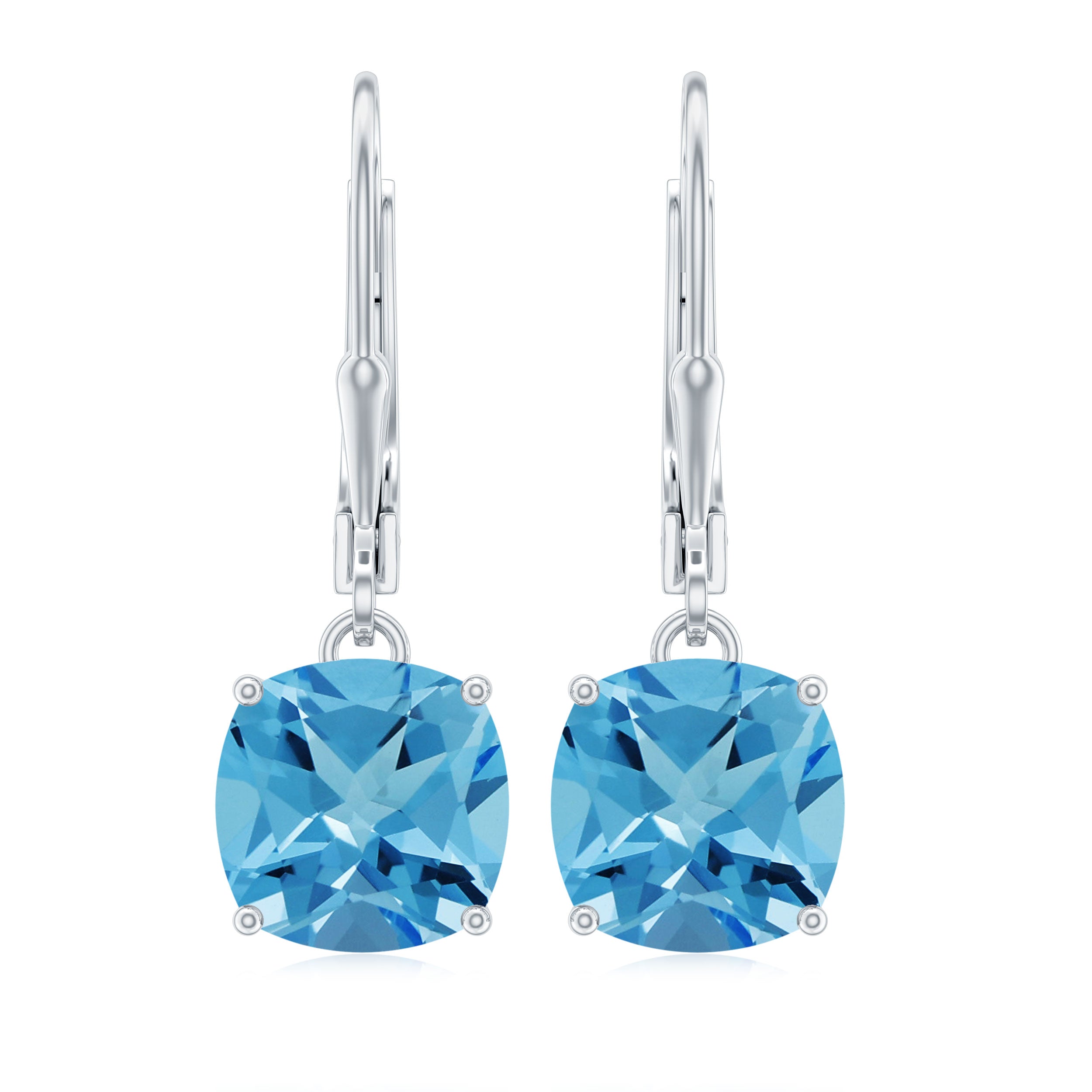 Solitaire Swiss Blue Topaz Lever Back Earrings Swiss Blue Topaz - ( AAA ) - Quality - Rosec Jewels