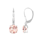 8 MM Cushion Cut Morganite Solitaire Drop Earrings with Lever Back Morganite - ( AAA ) - Quality - Rosec Jewels