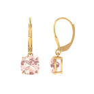 8 MM Cushion Cut Morganite Solitaire Drop Earrings with Lever Back Morganite - ( AAA ) - Quality - Rosec Jewels