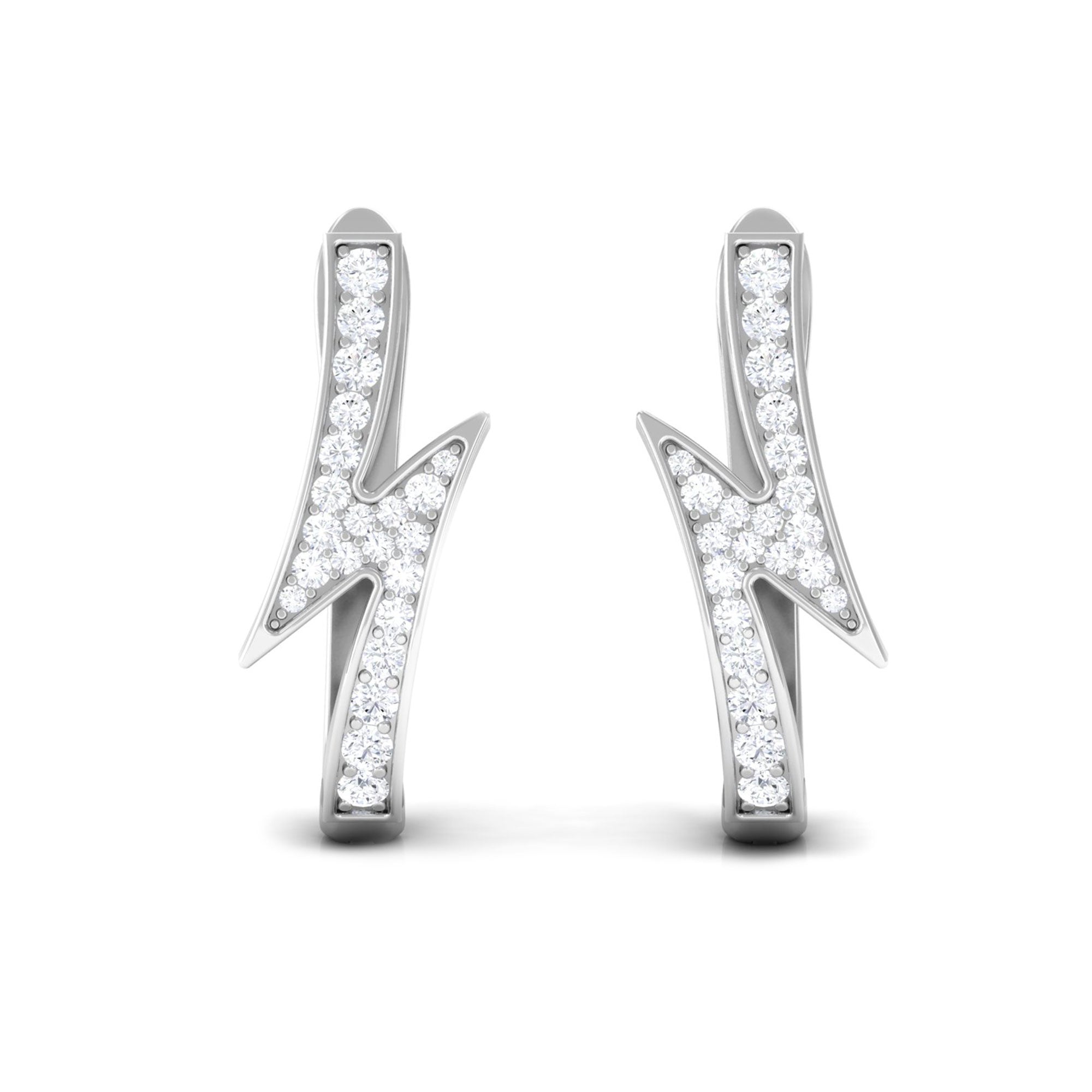 1/2 CT Real Diamond Lightning Bolt Hoop Earrings in Gold Diamond - ( HI-SI ) - Color and Clarity - Rosec Jewels