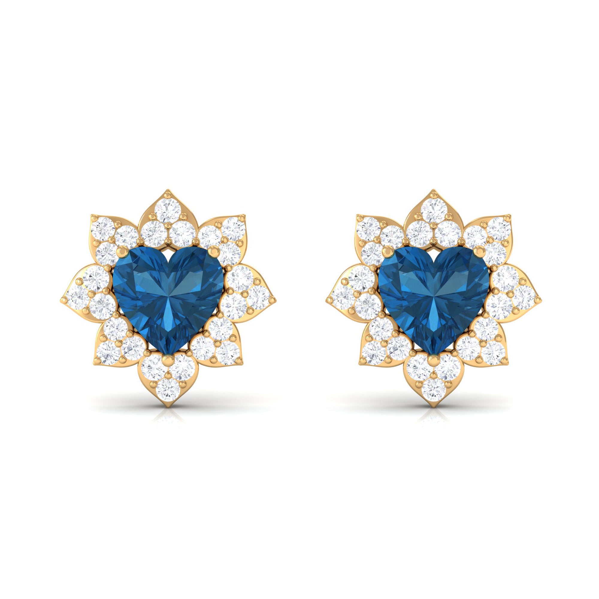 1.50 CT Heart Shape London Blue Topaz and Diamond Halo Stud Earrings London Blue Topaz - ( AAA ) - Quality - Rosec Jewels