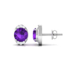 Simple Amethyst and Diamond Stud Earrings Amethyst - ( AAA ) - Quality - Rosec Jewels