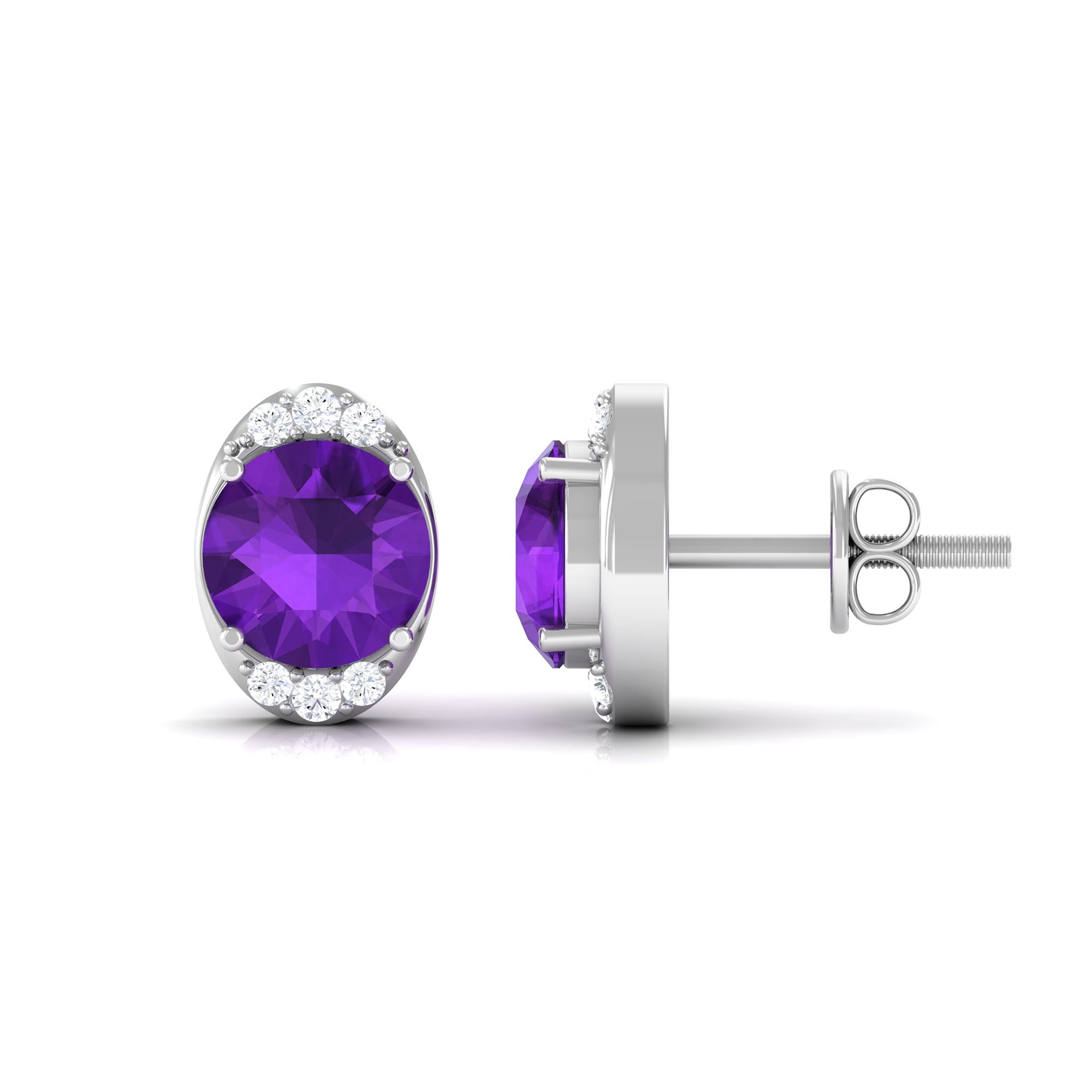 Simple Amethyst and Diamond Stud Earrings Amethyst - ( AAA ) - Quality - Rosec Jewels