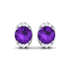 Simple Amethyst and Diamond Stud Earrings Amethyst - ( AAA ) - Quality - Rosec Jewels