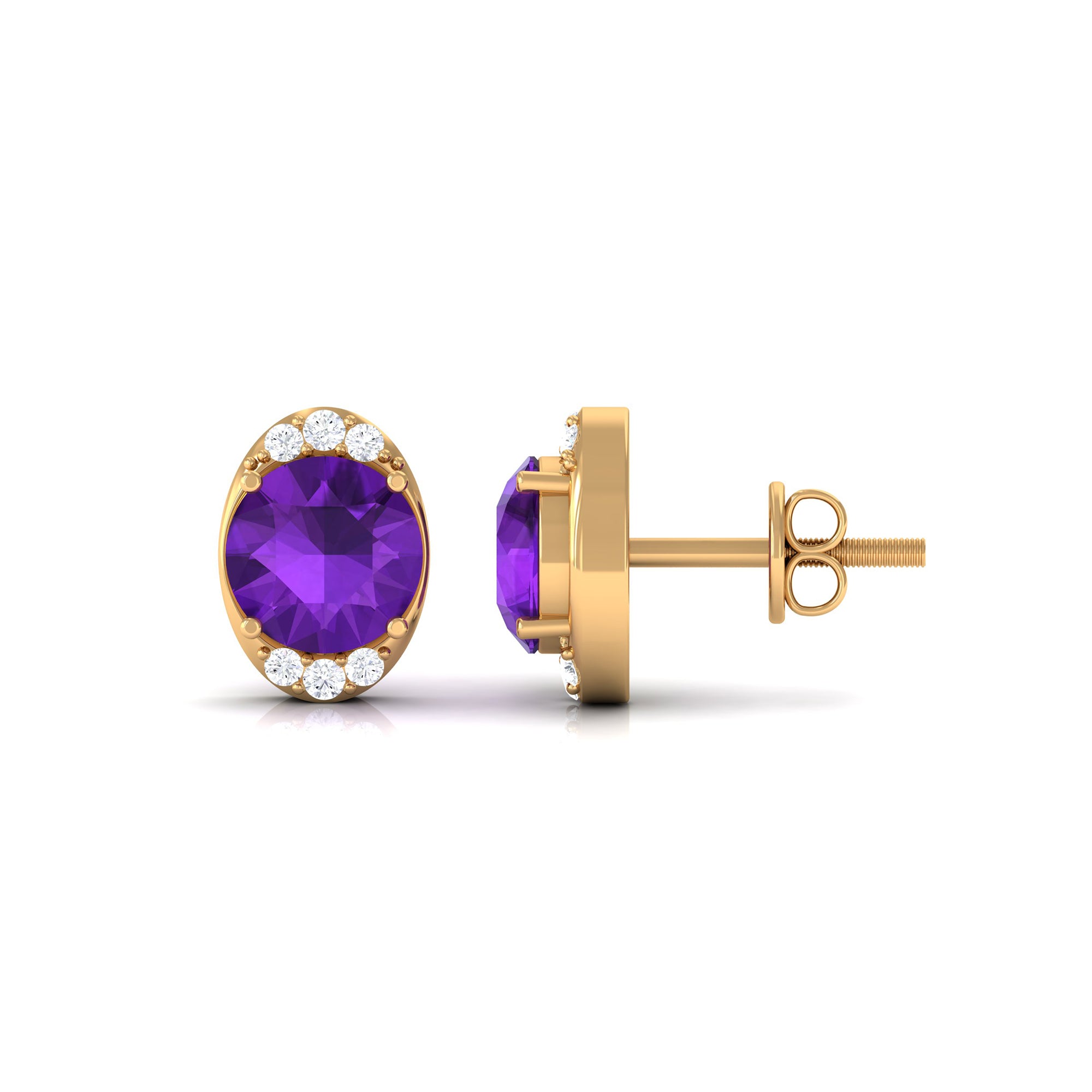 Simple Amethyst and Diamond Stud Earrings Amethyst - ( AAA ) - Quality - Rosec Jewels