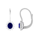 1.25 CT Oval Blue Sapphire Drop Earrings with Diamond Halo Blue Sapphire - ( AAA ) - Quality - Rosec Jewels