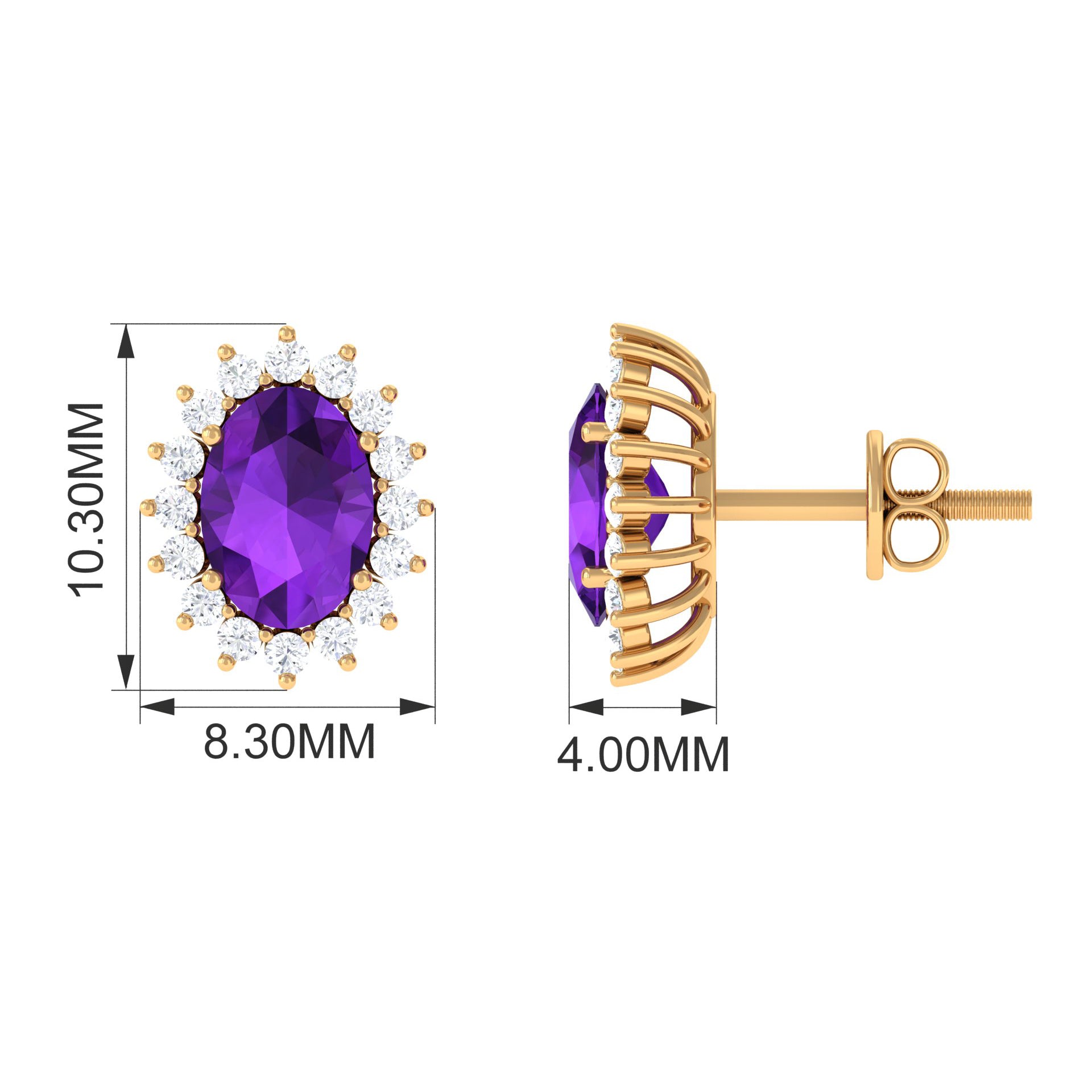 2.5 CT Oval Cut Amethyst Stud Earrings with Diamond Halo Amethyst - ( AAA ) - Quality - Rosec Jewels