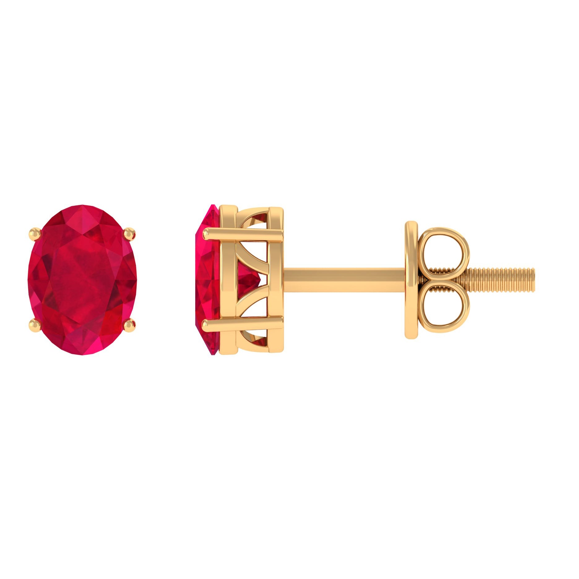 2.25 CT Solitaire Stud Earrings with Oval Shaped Created Ruby Lab Created Ruby - ( AAAA ) - Quality - Rosec Jewels