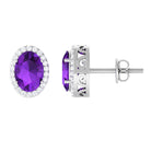 2.50 CT Oval Amethyst and Diamond Halo Stud Earrings Amethyst - ( AAA ) - Quality - Rosec Jewels